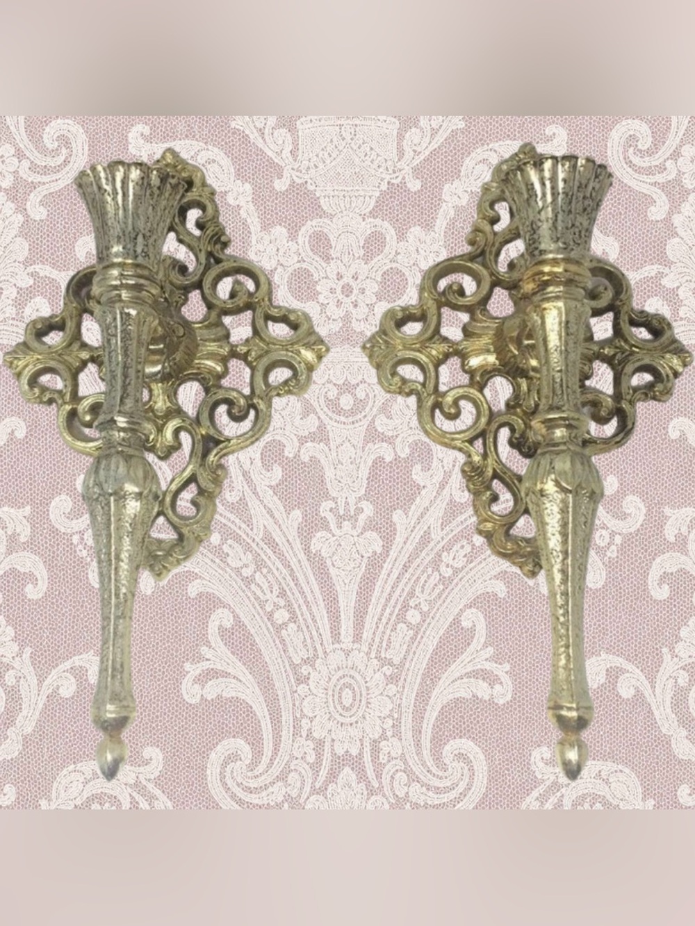 Vintage Gold Ornate Wall Sconces - Vintage